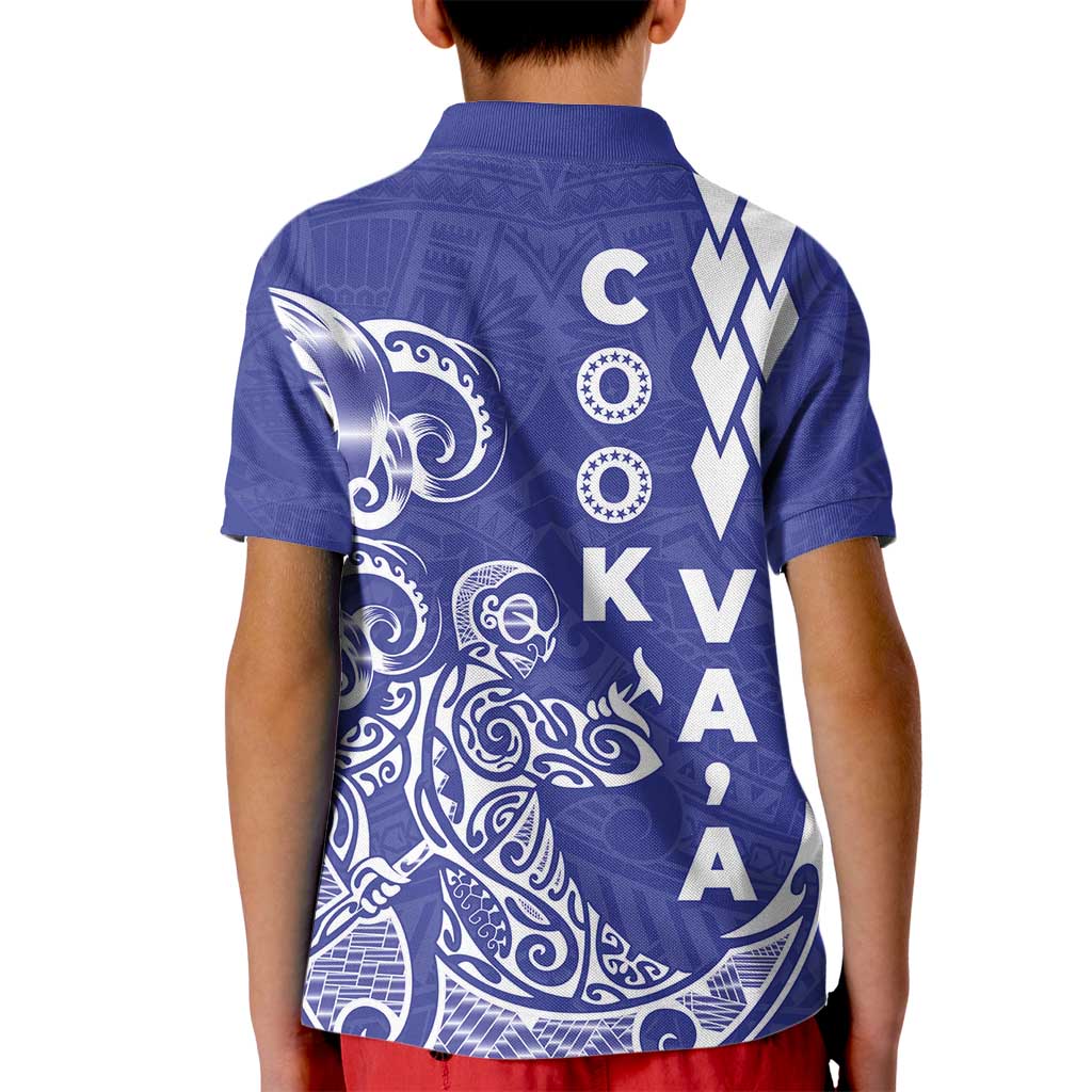 Cook Islands Va'a Polynesian Art Tattoo Kid Polo Shirt Blue Color LT03 - Polynesian Pride