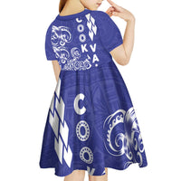 Cook Islands Va'a Polynesian Art Tattoo Kid Short Sleeve Dress Blue Color LT03 - Polynesian Pride