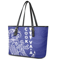 Cook Islands Vaa Polynesian Art Tattoo Leather Tote Bag Blue Color