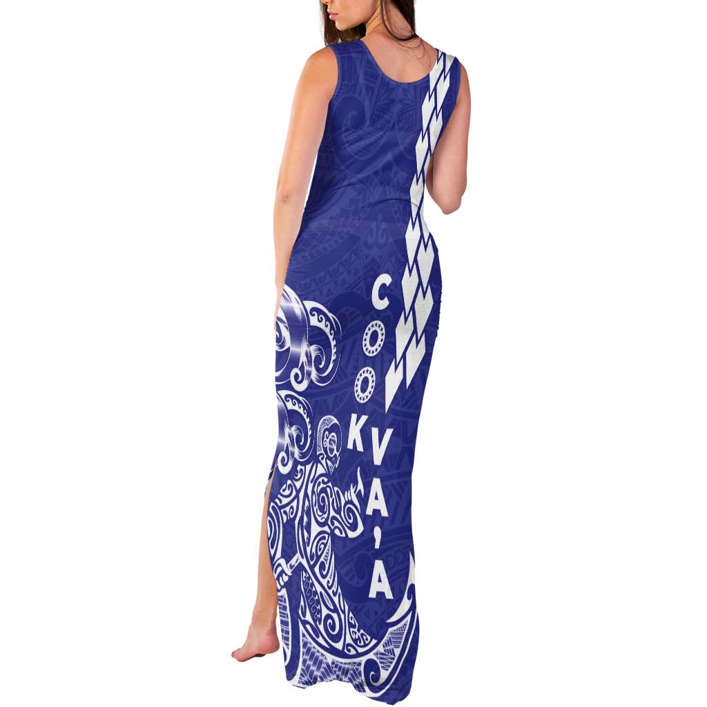 Cook Islands Vaa Polynesian Art Tattoo Tank Maxi Dress Blue Color