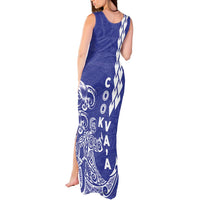 Cook Islands Vaa Polynesian Art Tattoo Tank Maxi Dress Blue Color
