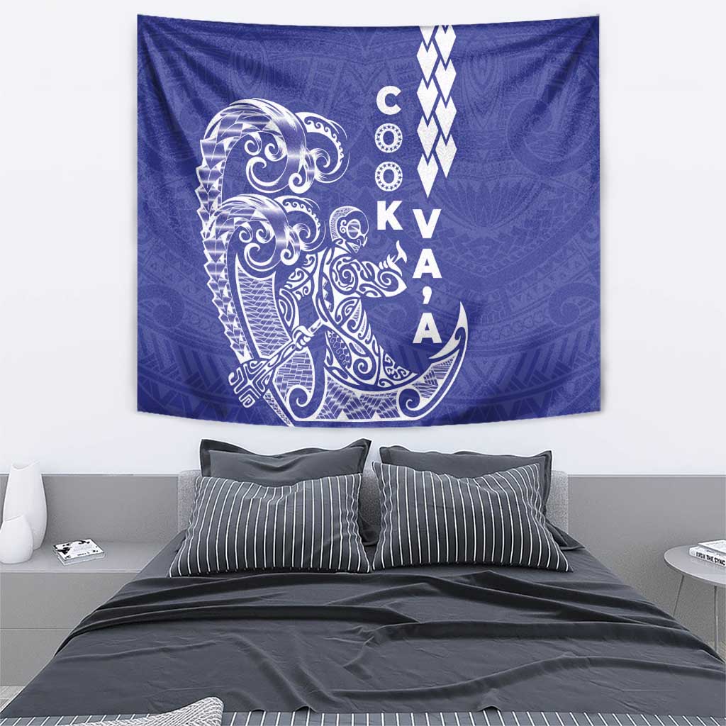 Cook Islands Va'a Polynesian Art Tattoo Tapestry Blue Color LT03 - Polynesian Pride