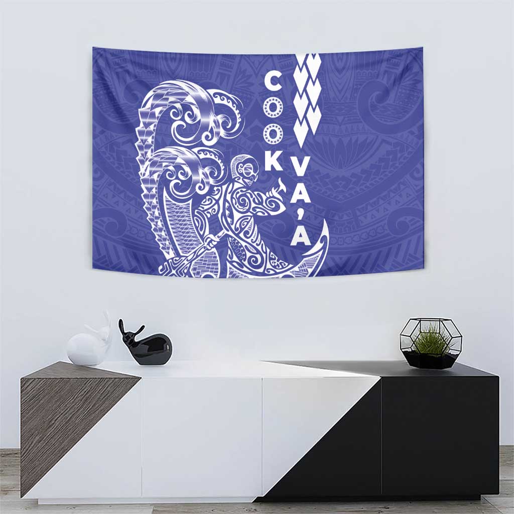 Cook Islands Va'a Polynesian Art Tattoo Tapestry Blue Color LT03 - Polynesian Pride