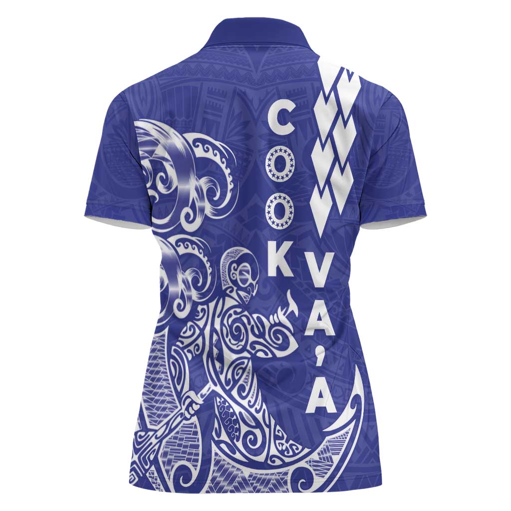 Cook Islands Vaa Polynesian Art Tattoo Women Polo Shirt Blue Color