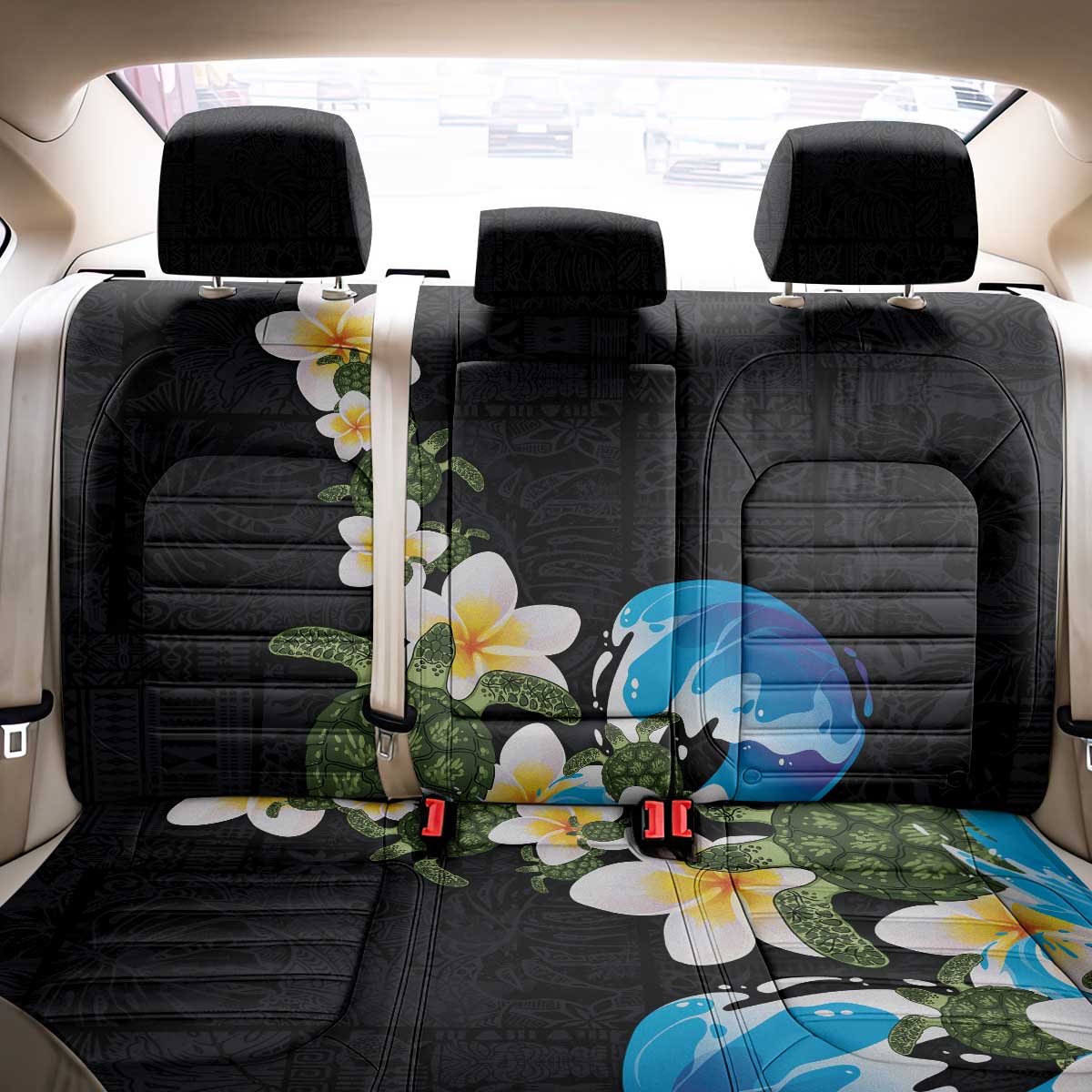 Hawaiian Plumeria and Turtle Back Car Seat Cover with Polynesian Tribal Art Pattern Vintage Vibes