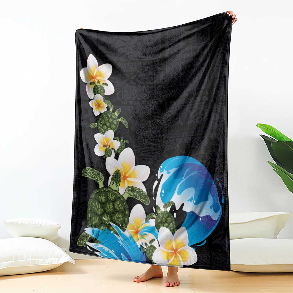 Hawaiian Plumeria and Turtle Blanket with Polynesian Tribal Art Pattern Vintage Vibes