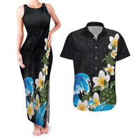 Hawaiian Plumeria and Turtle Couples Matching Tank Maxi Dress and Hawaiian Shirt with Polynesian Tribal Art Pattern Vintage Vibes