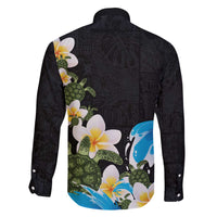 Hawaiian Plumeria and Turtle Family Matching Off The Shoulder Long Sleeve Dress and Hawaiian Shirt with Polynesian Tribal Art Pattern Vintage Vibes