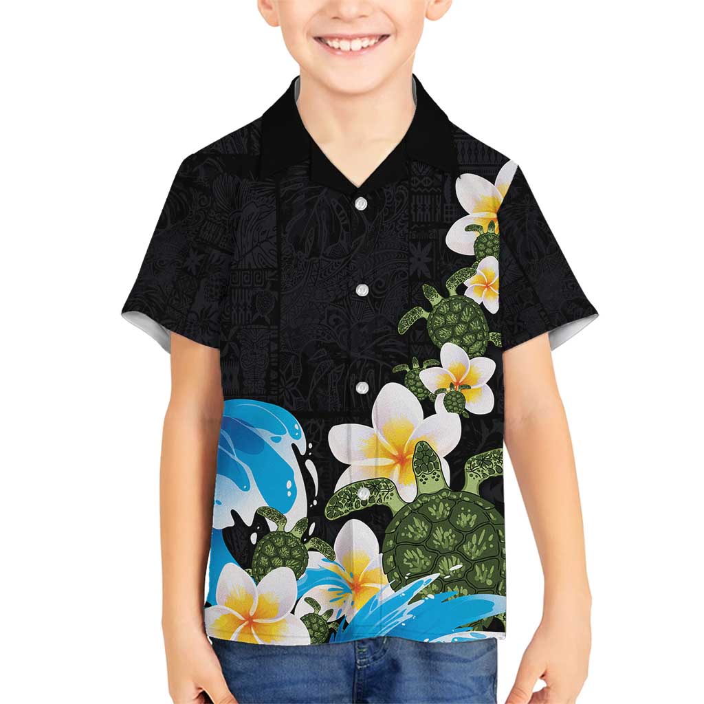 Hawaiian Plumeria and Turtle Family Matching Puletasi and Hawaiian Shirt with Polynesian Tribal Art Pattern Vintage Vibes