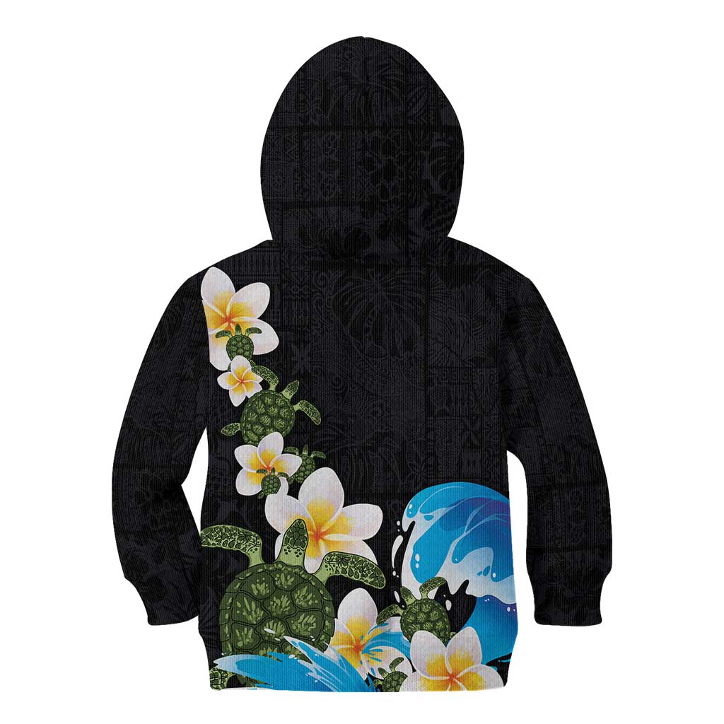 Hawaiian Plumeria and Turtle Kid Hoodie with Polynesian Tribal Art Pattern Vintage Vibes LT03 - Polynesian Pride