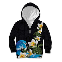 Hawaiian Plumeria and Turtle Kid Hoodie with Polynesian Tribal Art Pattern Vintage Vibes LT03 Zip Hoodie Black - Polynesian Pride