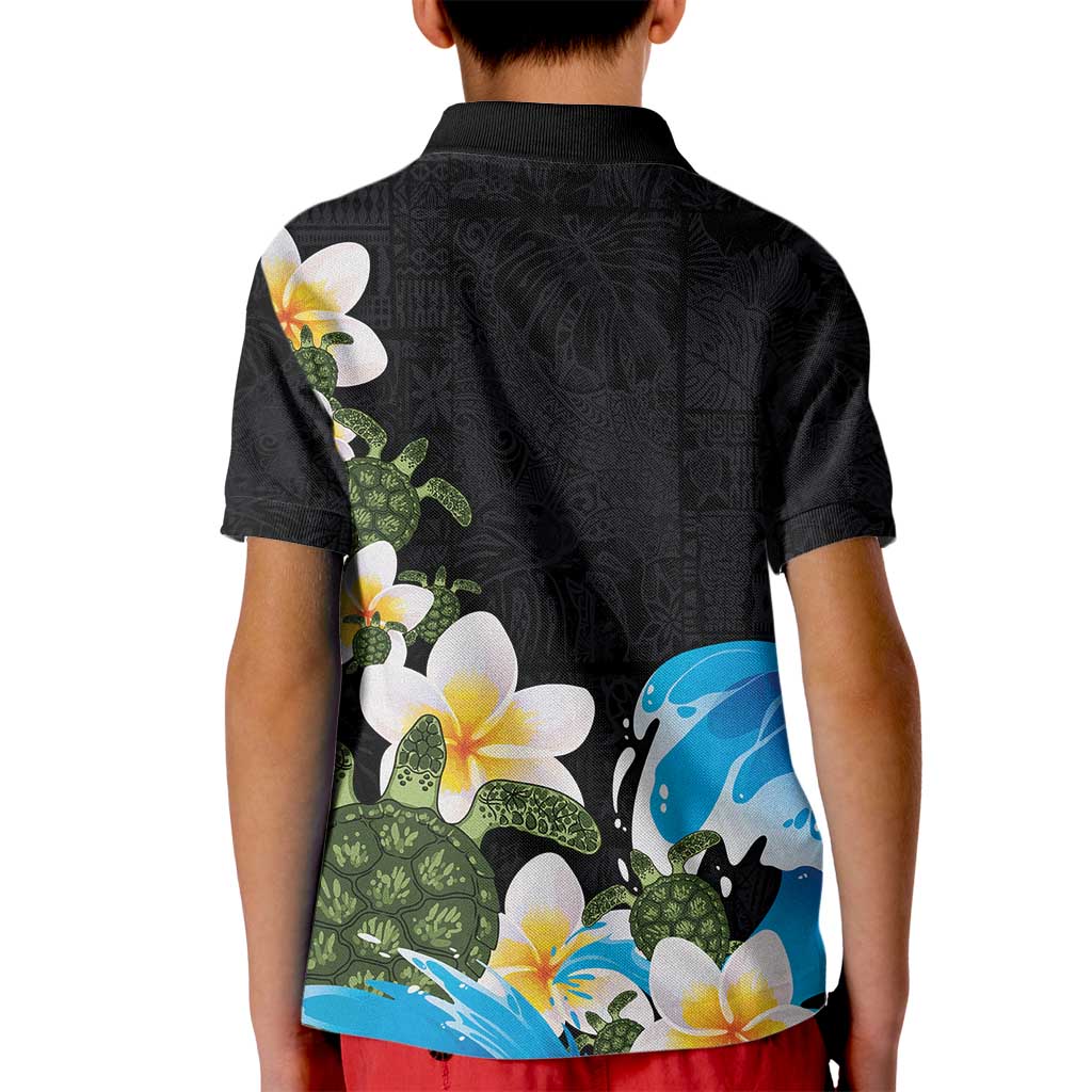 Hawaiian Plumeria and Turtle Kid Polo Shirt with Polynesian Tribal Art Pattern Vintage Vibes LT03 - Polynesian Pride