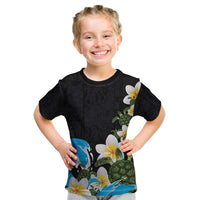 Hawaiian Plumeria and Turtle Kid T Shirt with Polynesian Tribal Art Pattern Vintage Vibes LT03 Black - Polynesian Pride