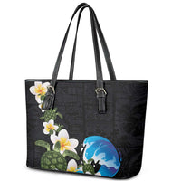 Hawaiian Plumeria and Turtle Leather Tote Bag with Polynesian Tribal Art Pattern Vintage Vibes