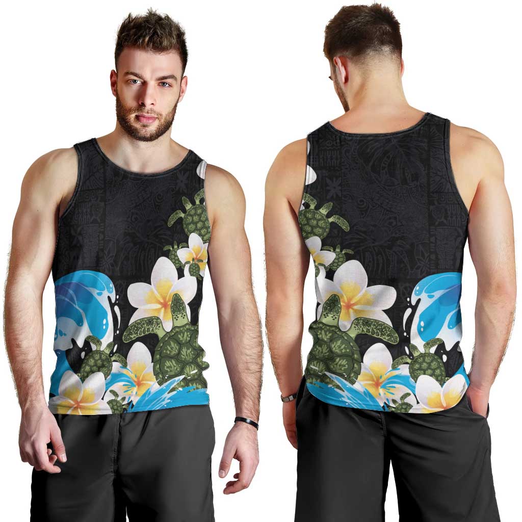 Hawaiian Plumeria and Turtle Men Tank Top with Polynesian Tribal Art Pattern Vintage Vibes