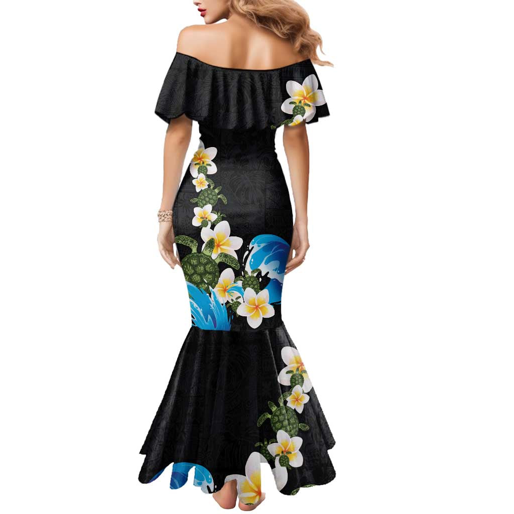 Hawaiian Plumeria and Turtle Mermaid Dress with Polynesian Tribal Art Pattern Vintage Vibes