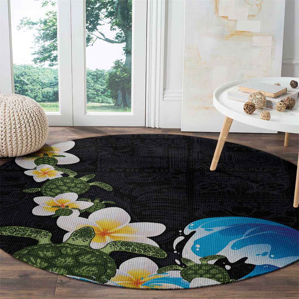 Hawaiian Plumeria and Turtle Round Carpet with Polynesian Tribal Art Pattern Vintage Vibes LT03 - Polynesian Pride