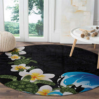 Hawaiian Plumeria and Turtle Round Carpet with Polynesian Tribal Art Pattern Vintage Vibes LT03 - Polynesian Pride