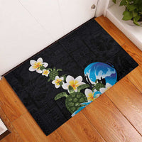 Hawaiian Plumeria and Turtle Rubber Doormat with Polynesian Tribal Art Pattern Vintage Vibes