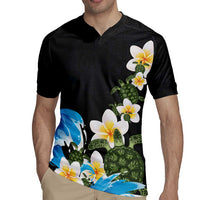 Hawaiian Plumeria and Turtle Rugby Jersey with Polynesian Tribal Art Pattern Vintage Vibes