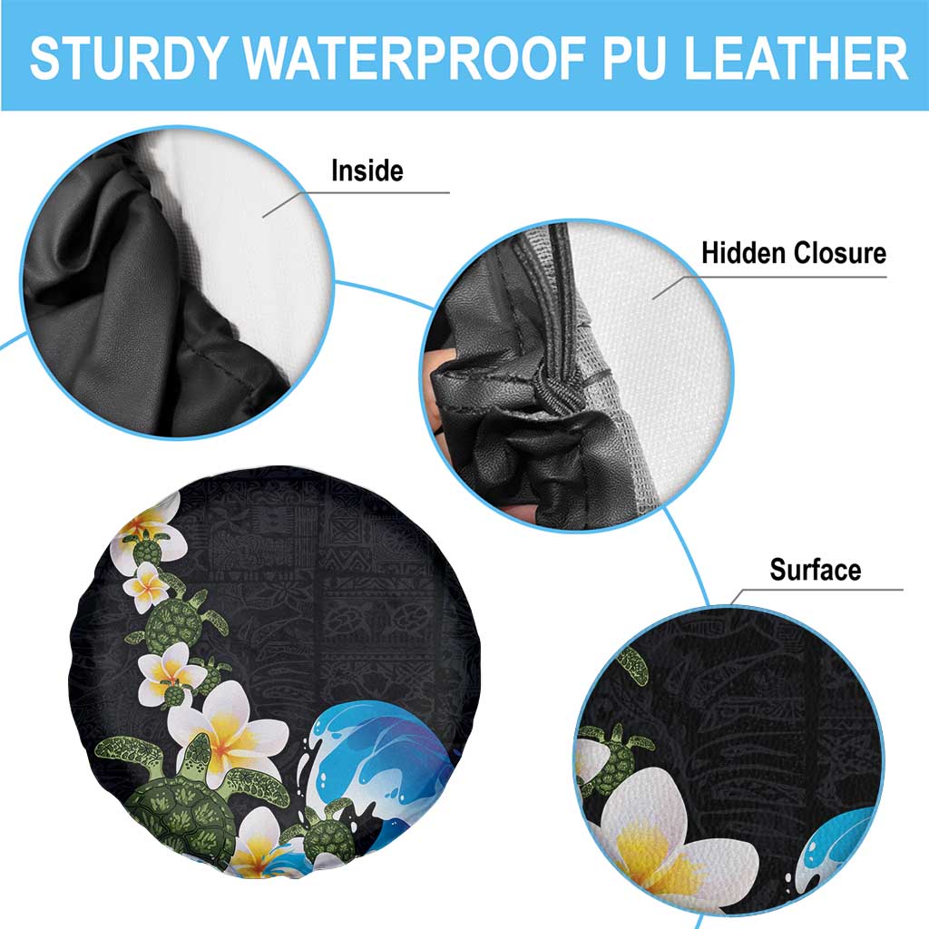 Hawaiian Plumeria and Turtle Spare Tire Cover with Polynesian Tribal Art Pattern Vintage Vibes