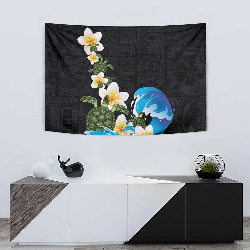 Hawaiian Plumeria and Turtle Tapestry with Polynesian Tribal Art Pattern Vintage Vibes LT03 - Polynesian Pride