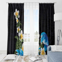 Hawaiian Plumeria and Turtle Window Curtain with Polynesian Tribal Art Pattern Vintage Vibes