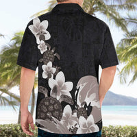 Hawaiian Plumeria and Turtle Hawaiian Shirt with Polynesian Tribal Art Pattern Grayscale Color
