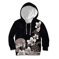Hawaiian Plumeria and Turtle Kid Hoodie with Polynesian Tribal Art Pattern Grayscale Color LT03 Hoodie Black - Polynesian Pride