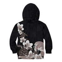 Hawaiian Plumeria and Turtle Kid Hoodie with Polynesian Tribal Art Pattern Grayscale Color LT03 - Polynesian Pride