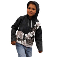 Hawaiian Plumeria and Turtle Kid Hoodie with Polynesian Tribal Art Pattern Grayscale Color LT03 - Polynesian Pride