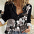 Hawaiian Plumeria and Turtle Women Casual Shirt with Polynesian Tribal Art Pattern Grayscale Color