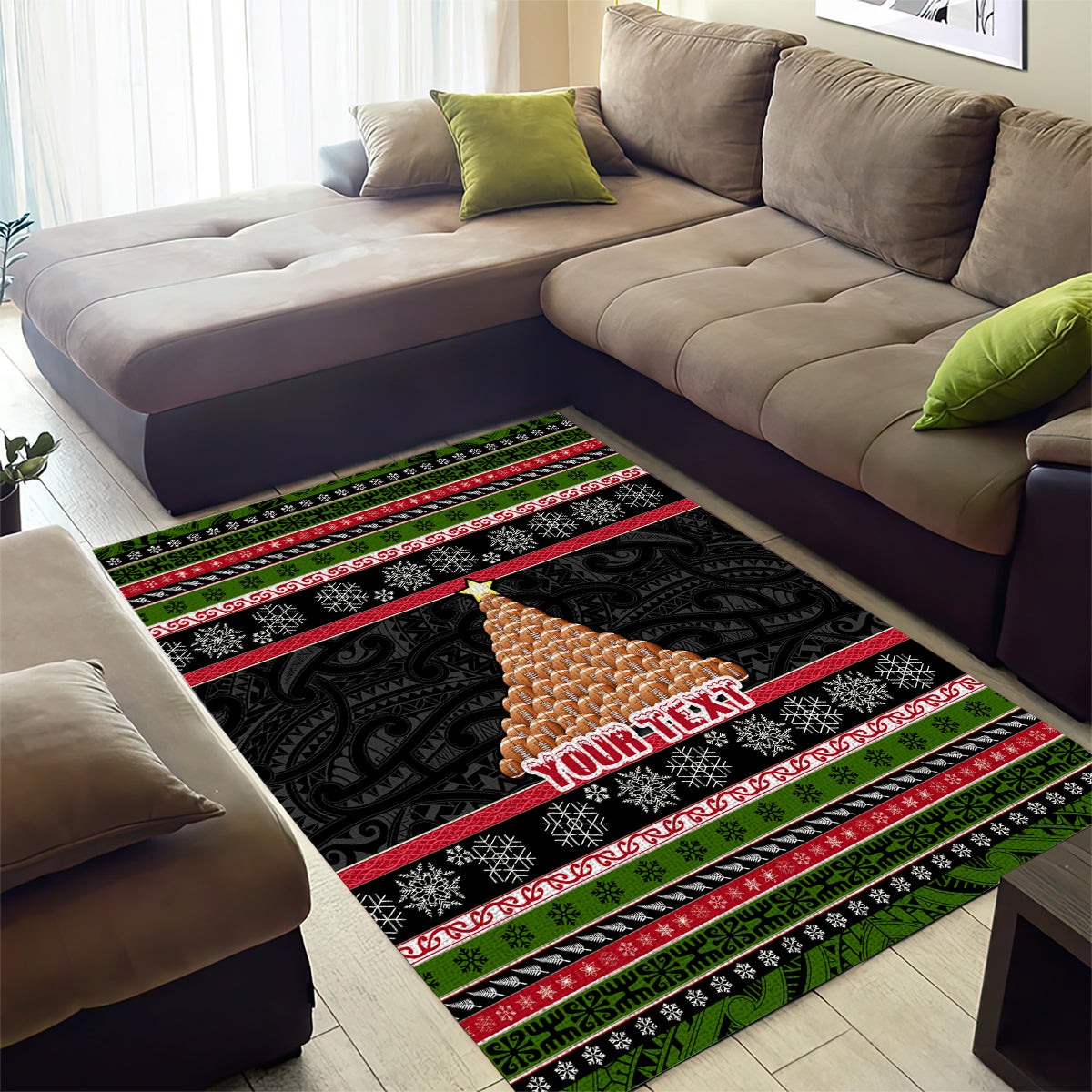 Personalized New Zealand Meri Kirihimete Area Rug Maori Warrior with Rugby Christmas Tree LT03 - Polynesian Pride