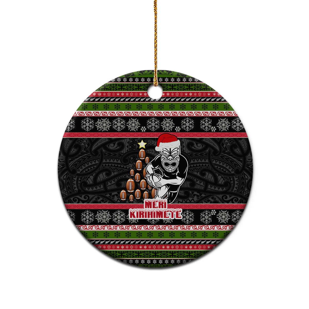 Personalized New Zealand Christmas Ceramic Ornament Maori Warrior with Rugby Christmas Tree LT03 - Polynesian Pride