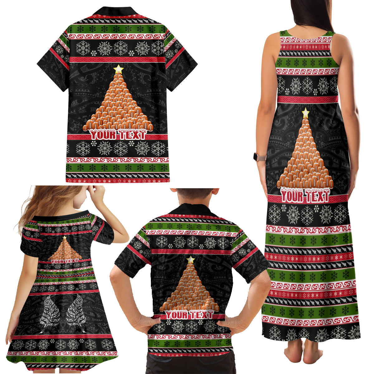 Personalized New Zealand Meri Kirihimete Family Matching Tank Maxi Dress and Hawaiian Shirt Maori Warrior with Rugby Christmas Tree LT03 - Polynesian Pride