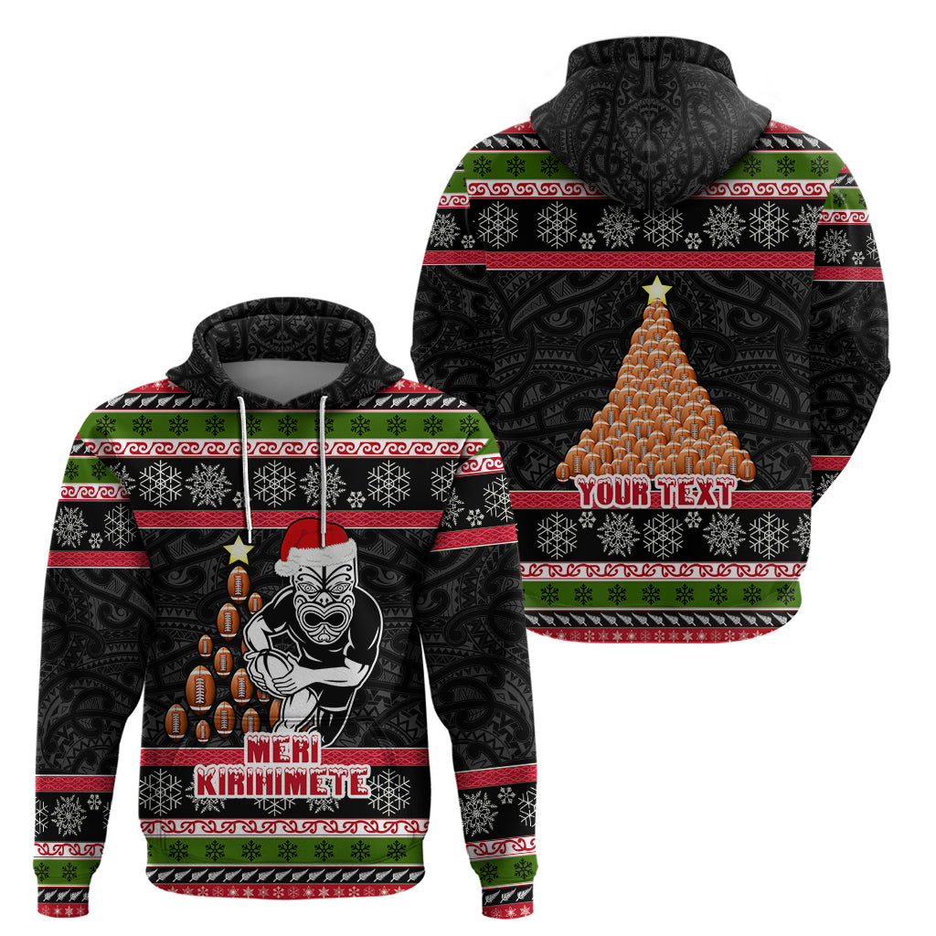 Personalized New Zealand Meri Kirihimete Hoodie Maori Warrior with Rugby Christmas Tree LT03 - Polynesian Pride