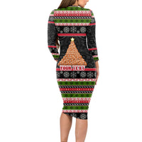 Personalized New Zealand Meri Kirihimete Long Sleeve Bodycon Dress Maori Warrior with Rugby Christmas Tree LT03 - Polynesian Pride
