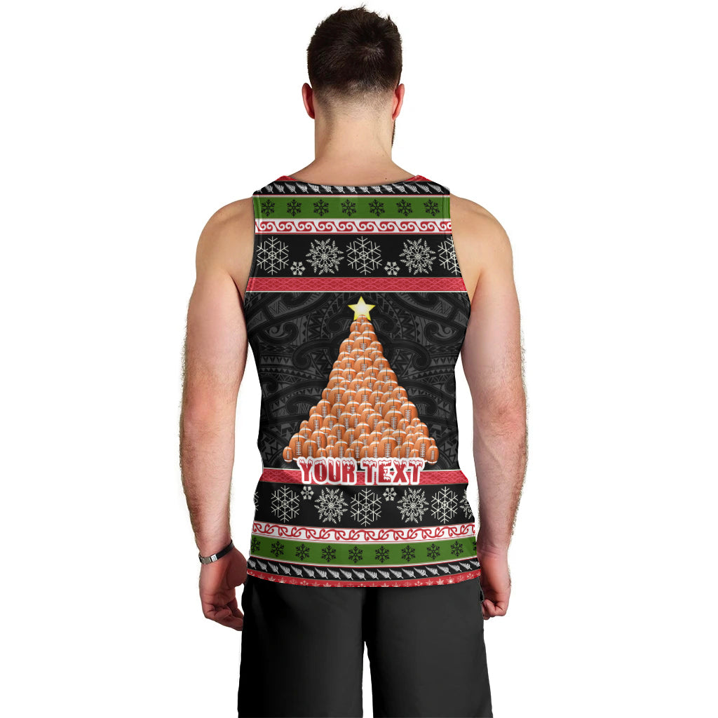 Personalized New Zealand Meri Kirihimete Men Tank Top Maori Warrior with Rugby Christmas Tree LT03 - Polynesian Pride