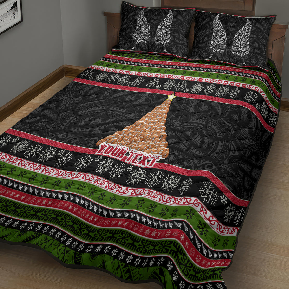 Personalized New Zealand Meri Kirihimete Quilt Bed Set Maori Warrior with Rugby Christmas Tree LT03 - Polynesian Pride