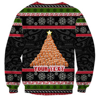 Personalized New Zealand Meri Kirihimete Sweatshirt Maori Warrior with Rugby Christmas Tree LT03 - Polynesian Pride