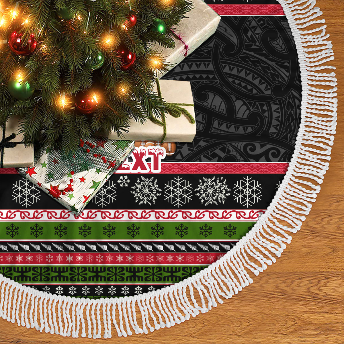 Personalized New Zealand Christmas Tree Skirt Maori Warrior with Rugby Christmas Tree LT03 - Polynesian Pride