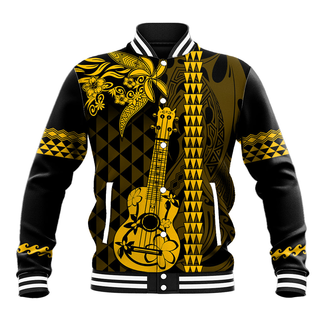 Custom Hawaii Baseball Jacket Ukelele and Hula Girl Mix Kakau Pattern LT03 Unisex Yellow - Polynesian Pride