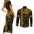 Custom Hawaii Couples Matching Short Sleeve Bodycon Dress and Long Sleeve Button Shirt Ukelele and Hula Girl Mix Kakau Pattern LT03 - Polynesian Pride