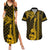 Custom Hawaii Couples Matching Summer Maxi Dress and Hawaiian Shirt Ukelele and Hula Girl Mix Kakau Pattern LT03 Yellow - Polynesian Pride