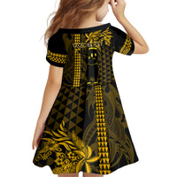Custom Hawaii Family Matching Off Shoulder Short Dress and Hawaiian Shirt Ukelele and Hula Girl Mix Kakau Pattern LT03 - Polynesian Pride