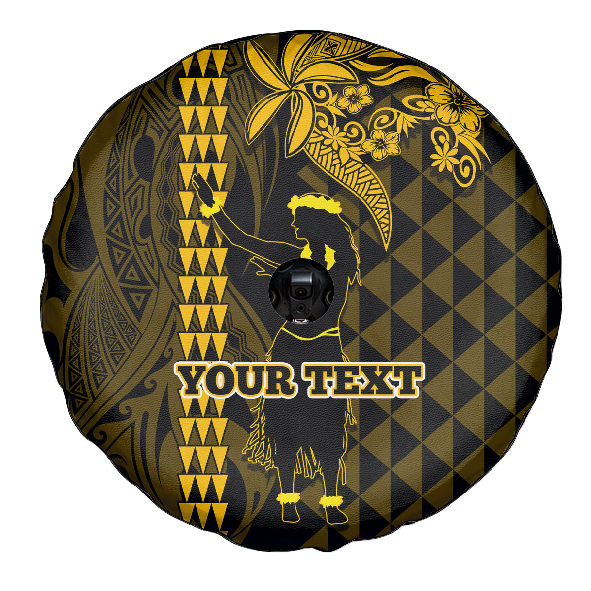 Custom Hawaii Spare Tire Cover Ukelele and Hula Girl Mix Kakau Pattern LT03 - Polynesian Pride