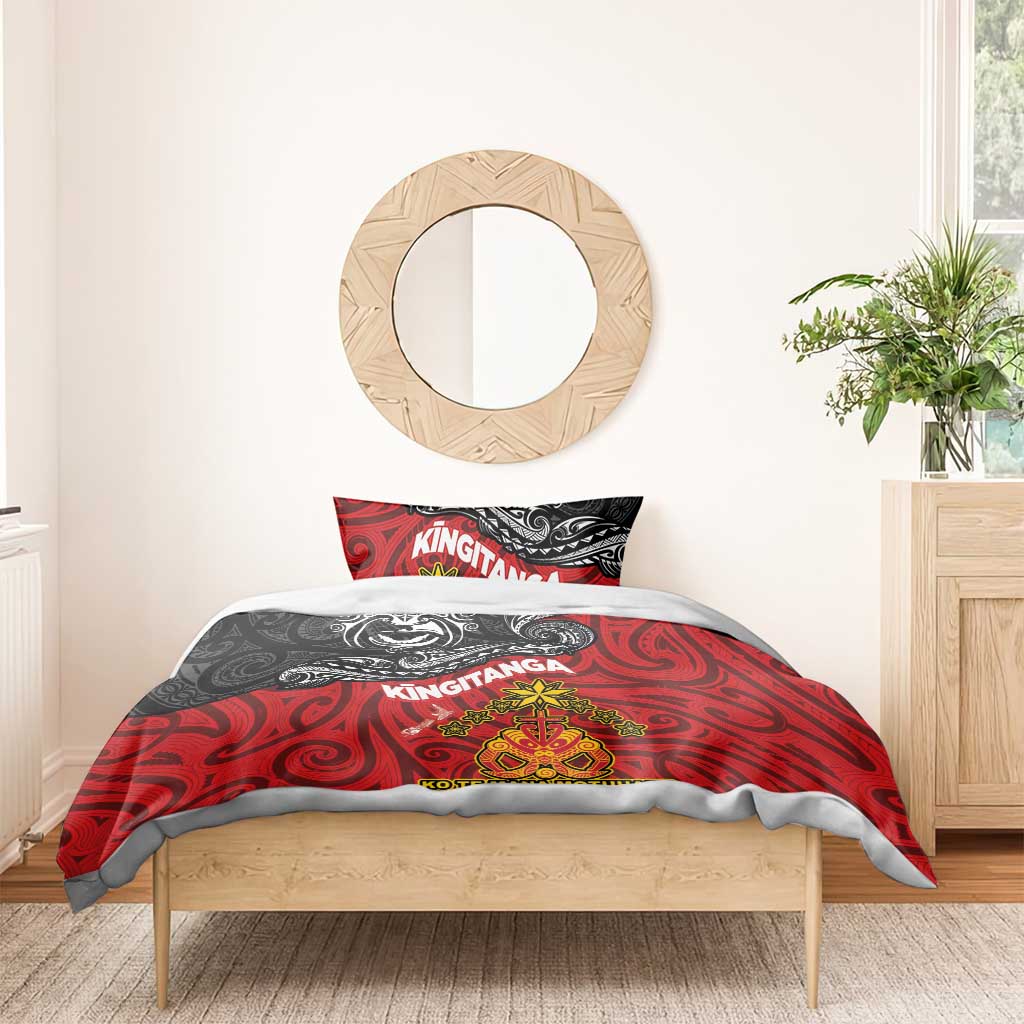 The Kingitanga - Maori King Movement Bedding Set Ko Te Mana Motuhake Emblem with Moko and Polynesian Art Tattoo