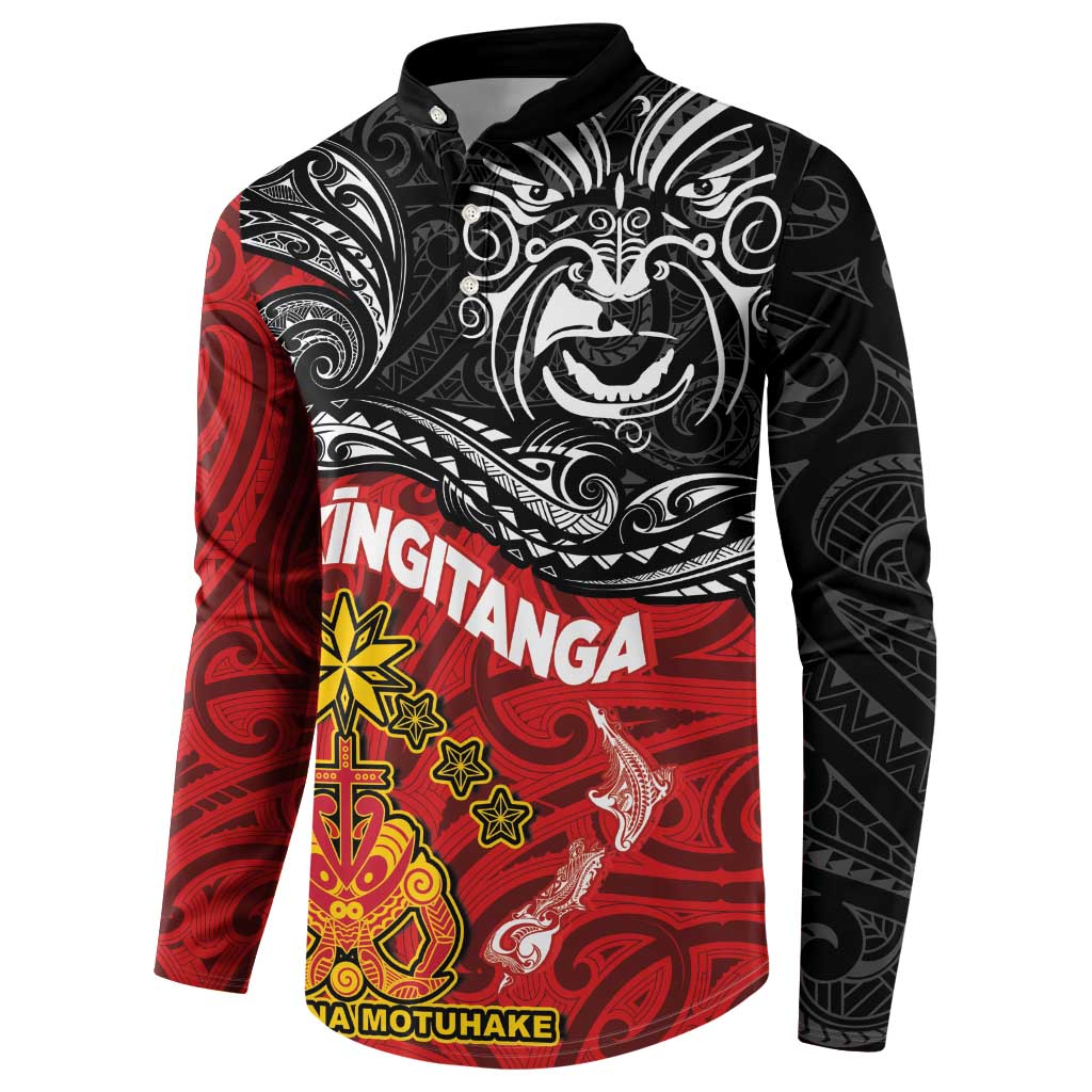 The Kingitanga - Maori King Movement Button Sweatshirt Ko Te Mana Motuhake Emblem with Moko and Polynesian Art Tattoo