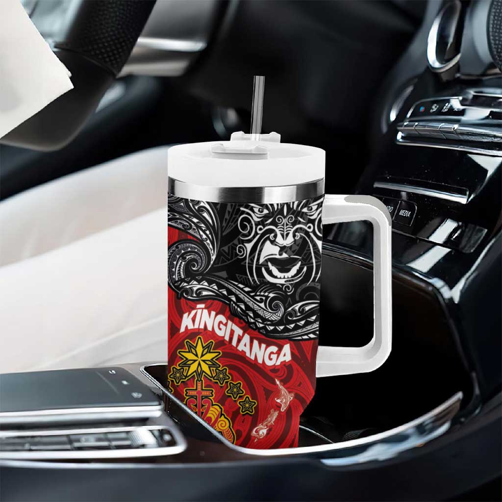 The Kingitanga - Maori King Movement Tumbler With Handle Ko Te Mana Motuhake Emblem with Moko and Polynesian Art Tattoo LT03