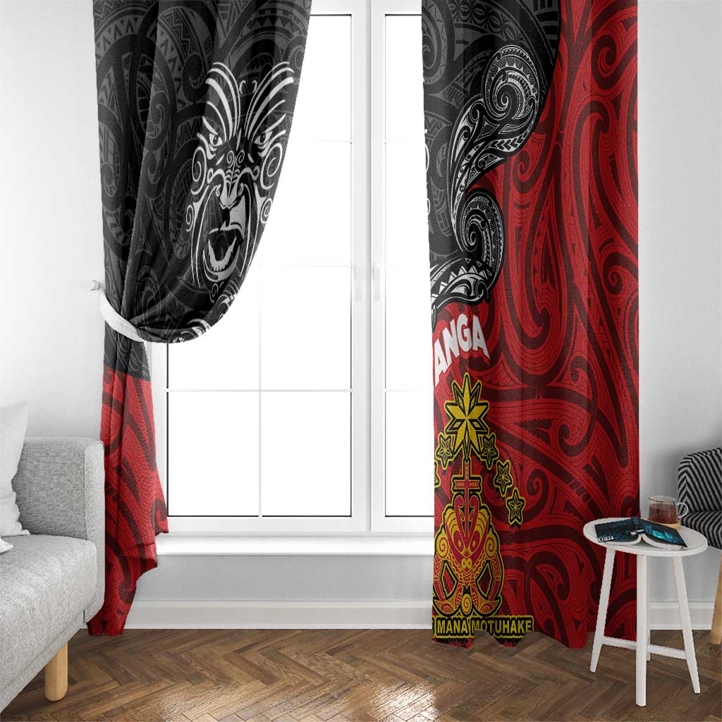 The Kingitanga - Maori King Movement Window Curtain Ko Te Mana Motuhake Emblem with Moko and Polynesian Art Tattoo